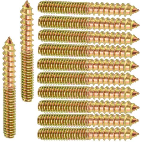 12pcs Double Thread Screws, Wood Furniture Connectors, Double Sided Thread, Self Tapping Screw, Rod Bolt, Dowel, Double Thread, Wood Screw for Wood Furniture Fastening, M6 x 40mm (1/5)