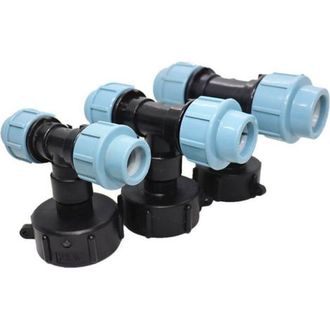Lot de 3 Adaptateur IBC S60x6, Raccord en T 25mm, Plastique, pour Réservoir Eau, Jardin Ferme (1/4)