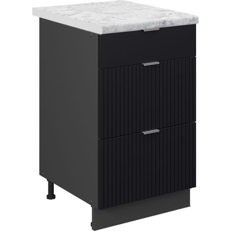 Küchenschränke Fame-Line, Schwarz gestreift, 50 cm , AP Marmor, Vicco