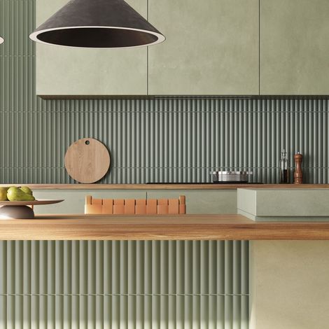 Glänzende Relief-Wandfliesen für den Innenbereich Grün Acanto 10x40 cm – Reeded Olive (1/3)