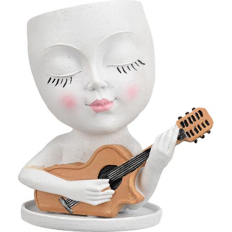 Maceta decorativa de resina con forma de rostro humano y guitarra, jarrón blanco (1/5)