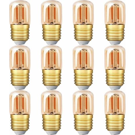 Mini ampoule LED tubulaire, 1W T28 Edison Ampoule à filament LED E27 Base à vis 2200K Ampoule jaune super chaude pour décorative non dimmable (verre ambré) 12 Pack [Classe énergétique G] (1/4)