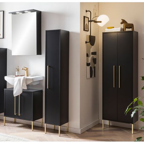 Badezimmer Komplett Set in schwarz SARAY-80, B/H/T: ca. 97/200/30 cm (1/5)