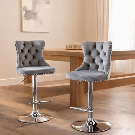 Tabouret de bar gris en velours avec dossier 46 x 46 x 115 cm (1/5)