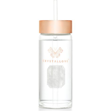 Botella de agua de vidrio CRYSTALLOVE con cristal de roca y pajita 400 ml (1/5)