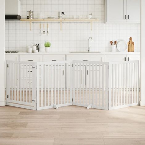 Barrière pour chiens et porte 4 panneaux blanc bois de peuplier