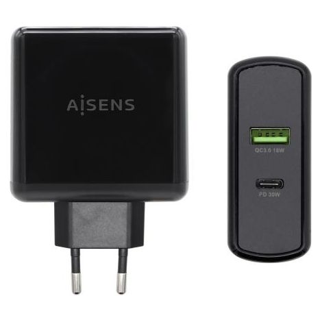 Caricabatterie Usb-c Pd3.0 30w Usb-a Qc3.0 18w Nero Aisens Asch-2pd30qc-bk (1/3)