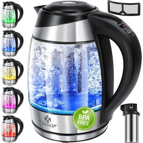 KESSER® Hervidor de agua de 1,8 litros de acero inoxidable 2200W función de mantenimiento del calor negro (1/5)