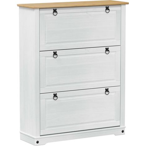 Shoe Cabinet Corona White 99 x 32 x 122 cm Solid Pine Wood vidaXL