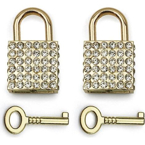 Dekoratives Vorhängeschloss mit Strasssteinen, goldfarben, 2 Stück