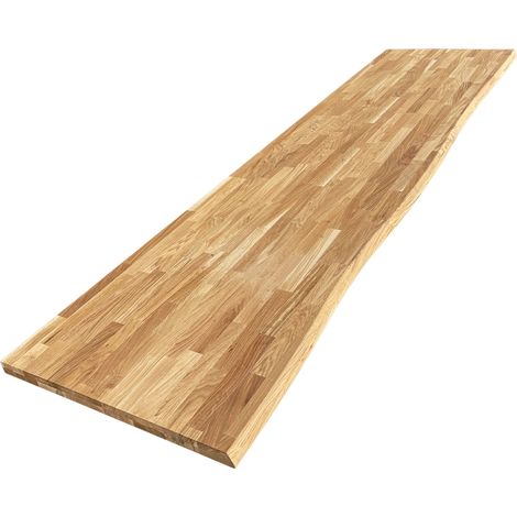 Plan de travail en chêne massif pré-huilé – Bord naturel – L.250 x l.65 cm – Ép.36 mm – Résistant à l'humidité et aux taches