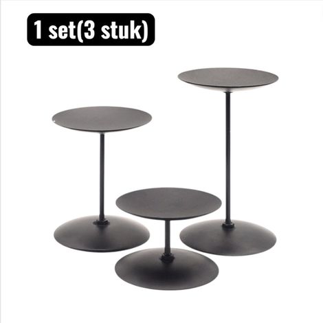 Lot de 3 bougeoirs en métal noir mat style industriel avec plateau pour bougies épaisses et chauffe plat noir (1/5)