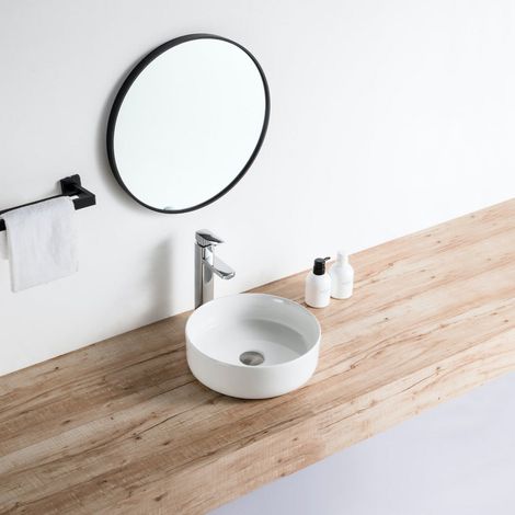 Stano. – Vasque à poser ronde en céramique vitrifiée Ø36 cm – 6 coloris au choix – Haute résistance chimique et à l'usure – Faible porosité
