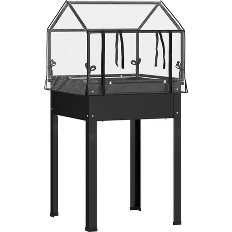 Orto rialzato con copertura trasparente in acciaio nero 100 x 48 x 126 cm (1/5)