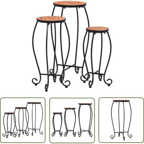 The Living Store Tables mosaïque 3 pcs Terre cuite Céramique - Table De Jardin - Table De Plante - Table Mosaïque - Décoration Extérieur - Mobilier De Jardin (1/5)
