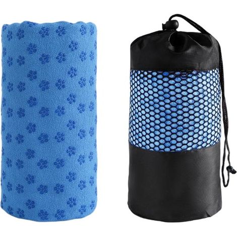 Serviette de yoga antidérapante - Convient à la plupart des tapis de yoga - Extra douce - Bleu clair - 183 x 63 cm (1/5)