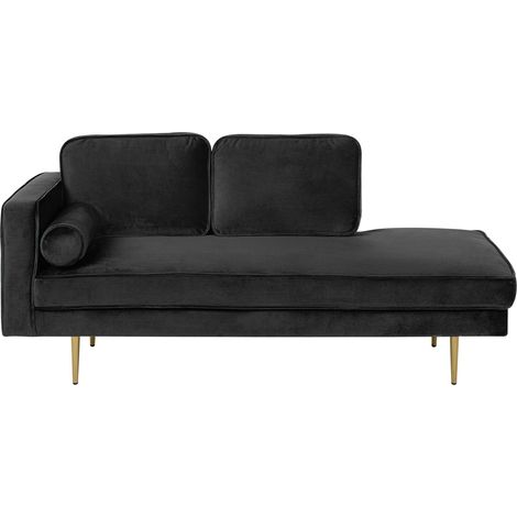 Beliani – Méridienne côté gauche en velours noir – Assise large 159x49 cm – Rembourrage mousse 50 kg/m3 – Pieds dorés modernes