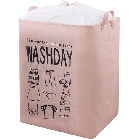 Grand panier à linge sale, sac de rangement pour couettes, vêtements, jouets et autres objets, ouverture à cordon anti-poussière, pliable rose (1/5)