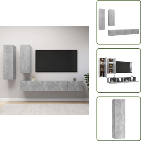 Ensemble de meuble TV 4 pcs Gris béton Bois d'ingénierie - Meubles Tv - Meuble Tv Suspendu - Ensemble Meuble Tv - Meuble Hifi - Rangement Salon (1/5)