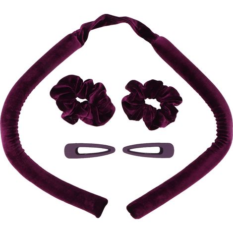 Serre-tête bigoudis sans chaleur, ruban à boucler pour cheveux avec pinces et chouchous, violet, idéal pour dormir (1/5)