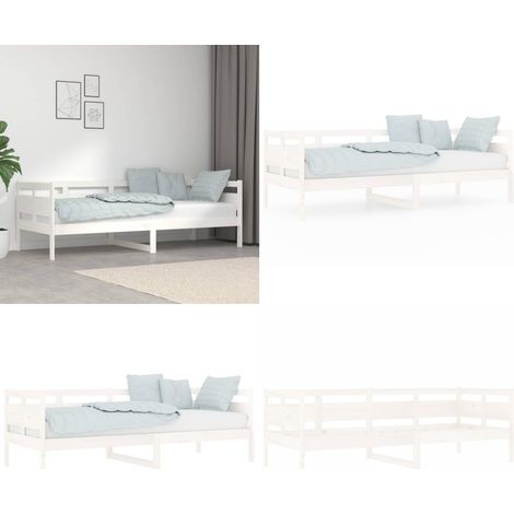 Lit de jour sans matelas blanc bois de pin massif 80x200 cm - Lit De Jour - Canapé Lit - Lit Invité - Lit Bois - Meuble Salle Séjour - Home & Living (1/5)
