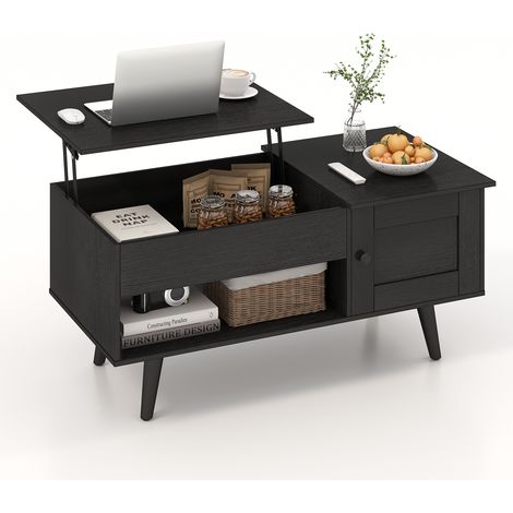 COSTWAY Lift Top Coffee Table Pull up Coffee Table with Storage-Black (1/5)