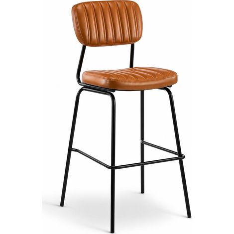 Orion91oficial® - designer high stool metal frame black epoxy finish 111.5x54x55.5cm seat and backrest upholstered in brown simil-leather - spaziorion91 (1/5)