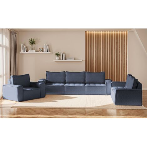 Sofaset Modulsofa-Set 6-teilig SANDE 3-2-1 Stoff Raven Blau (1/5)