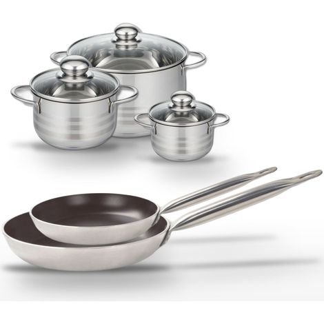 Lot 2 Poêles 24/28 cm et 3 Faitouts 12/16/24 cm Elo Bistro Line (1/5)
