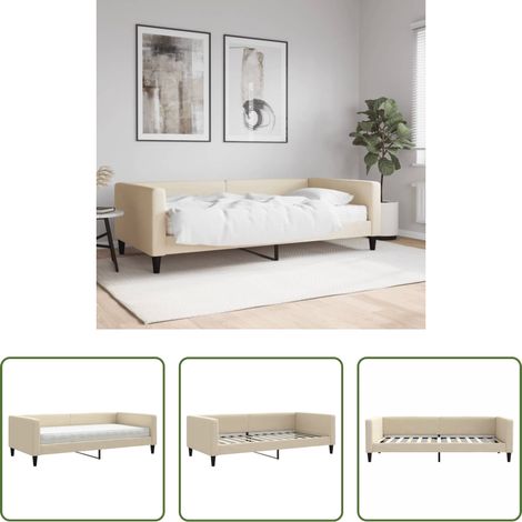 vidaXL Canapé transformable - Lit de jour avec matelas crème 100x200 cm tissu (1/5)