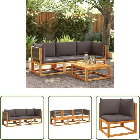 Salon de jardin - Ensemble de canapés de jardin 3 pièces avec coussins, bois d'acacia et corde, (1/5)