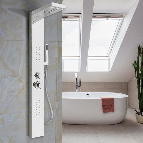 Panneau de Douche Multifonctionnel Haloyo® Pour la Salle de Bains,15 x 47 x 130 cm,Miroir argent (1/5)