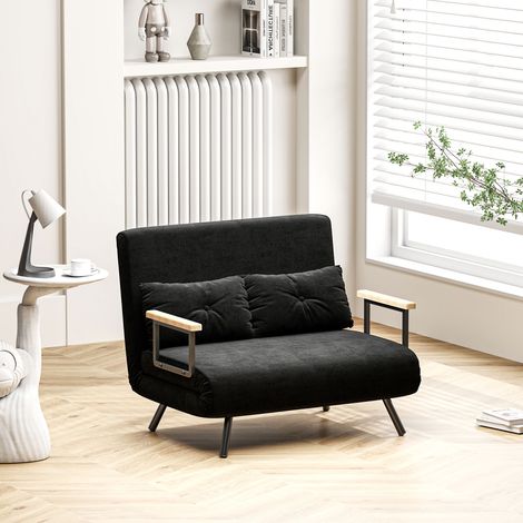 Canapé convertible 2 places 4 en 1. canapé-lit avec dossier réglable sur 5 niveaux. 2 coussins. 102 x 73 x 81 cm. noir