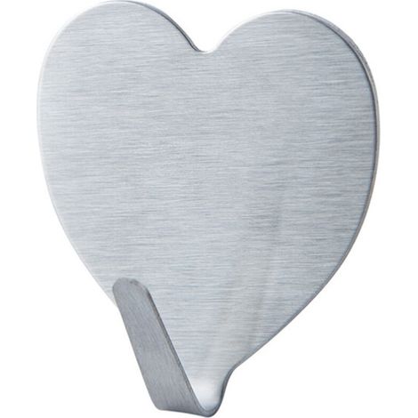Paquet de 10 crochets muraux décoratifs en forme de cœur, crochets muraux adhésifs forts en acier inoxydable pour la maison, la cuisine, la salle de bain, le bureau (argent) (1/4)
