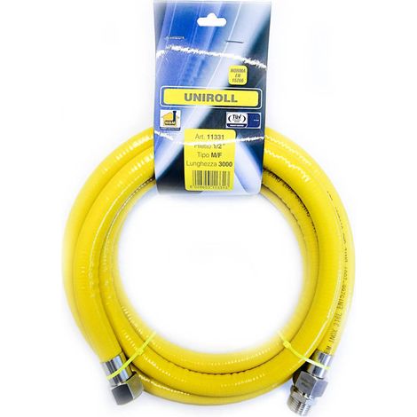 Tubo de gas para cocina de 3 metros flexible de 1/2" MF inoxidable según norma EN 15266 para placa de cocina/cocina UNIROLL