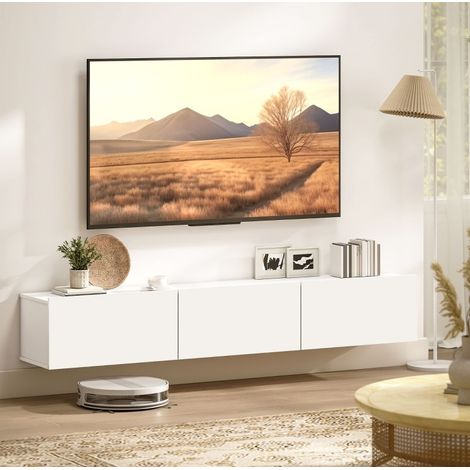 Hängendes TV-Lowboard 180 cm Weiß aus Holzwerkstoff mit 3 Klappfächern und Soft-Close (1/3)