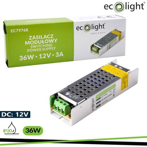 Alimentatore LED Slim 36W 12V 3A IP20 Ecolight EC79768