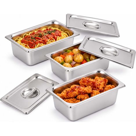 Relaxdays 3-Piece Catering Container Set, Stainless Steel, GN 1/4, HWD 10x26.5x16.2 cm, Kitchen, Silver (1/5)