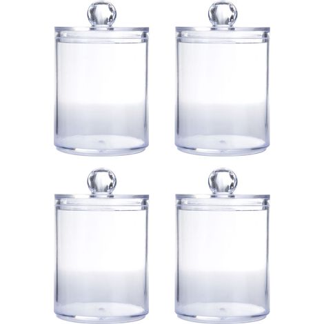 Lot de 4 bocaux de rangement transparents, boîtes rondes en PS pour cotons-tiges et tampons de salle de bain (1/4)
