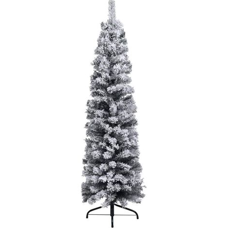 Albero di natale slim bianco innevato folto alto e stretto cm210 decorazioni addobbi artificiale natalizi ambiente casa (1/5)