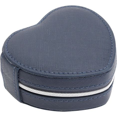Tragbare Schmuckschatulle aus blauem Leder, leicht zu öffnen, zur Aufbewahrung von Ringen, Halsketten und Ohrringen für Damen und Mädchen. (1/5)