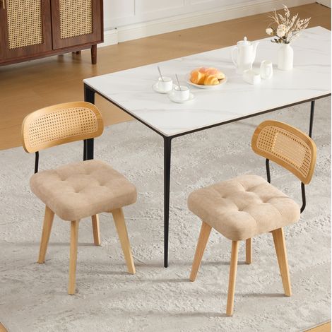 MODFU – Lot 2 chaises pivotantes 360° chenille – Dossier rotin tressé et piètement fer – Structure métal renforcée et assise rembourrée – Charge 150 kg – Kaki (1/5)
