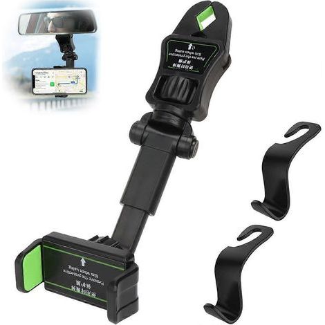 Soporte para teléfono de coche con espejo, soporte para smartphone, soporte giratorio de 360 grados para teléfono de coche (verde)