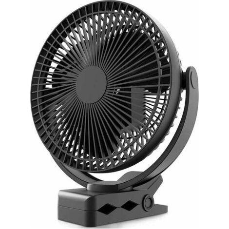 Ventilador portátil con clip de 20 cm y batería de 10000 mAh, USB, 4 velocidades, potente flujo de aire, clip resistente para el hogar, la oficina, carritos de golf y viajes al aire libre, color negro (1/4)