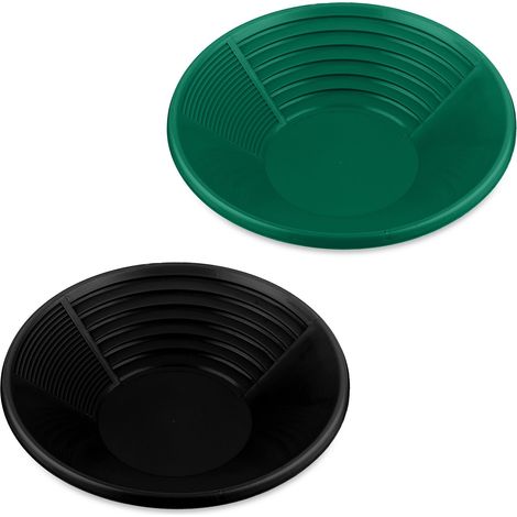 Relaxdays Set 2 Setacci per Oro, Kit Metal Detector Cerca Metallo, Batea Fiume, Gold Pan 8 x 38 cm, Plastica, Nero Verde (1/5)