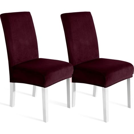 Housse de Chaise Velours 2 Pièces, Housse de Chaise Salle à Manger Élastique, Universel Couvre Chaise Extensible, Protection Chaise Lavable, pour Restaurant Cuisine Banquet, Bourgogne (1/5)