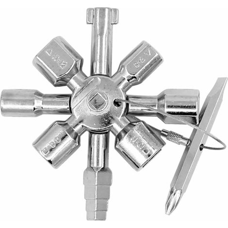 Clé utilitaire 13 en 1, clé multifonction pour gaz, eau électrique, boîte de compteur électrique, armoire de commande de radiateur (argent) (1/5)