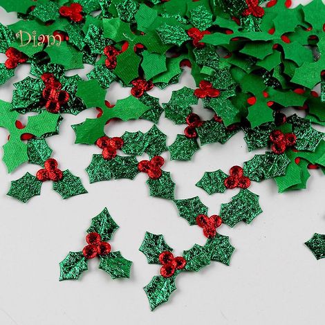 100 décorations de Noël en tissu avec houx, baies et trèfle ( ) (1/5)