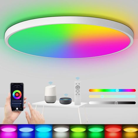 Plafonnier LED RGB 24W 2400LM dimmable avec télécommande Wifi, 30CM, pour cuisine salon chambre, compatible Alexa et Google Assistant (1/4)