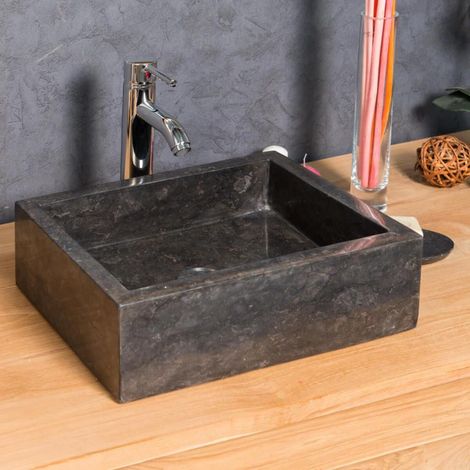 Wanda Collection – Vasque à poser en marbre noir Milan rectangle 30cm x 40cm – Dimensions optimisées pour salle de bain – Perçage aux normes européennes